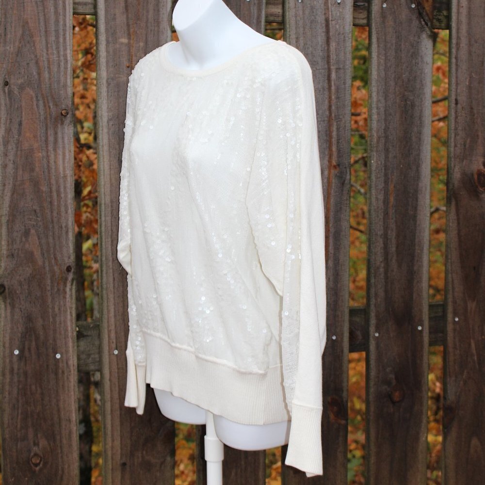 Joseph A Women's Sequin Overlay Long Sleeve Sweater, Size Small, White, NWT - Picture 5 of 8